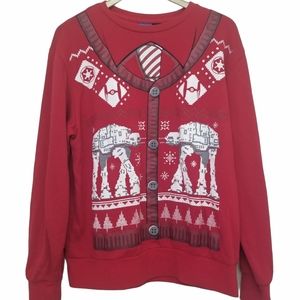 Disney Star Wars AT-AT Walker Red Christmas Sweater Medium